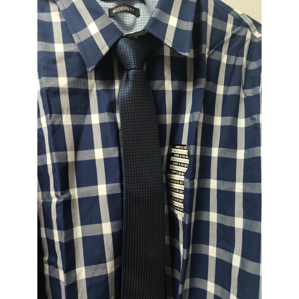 Nick Graham Modern Fit Men's Cotton Dress Shirt & Tie Set Blue 2XL 18-18.5 36-37 - Picture 12 of 12